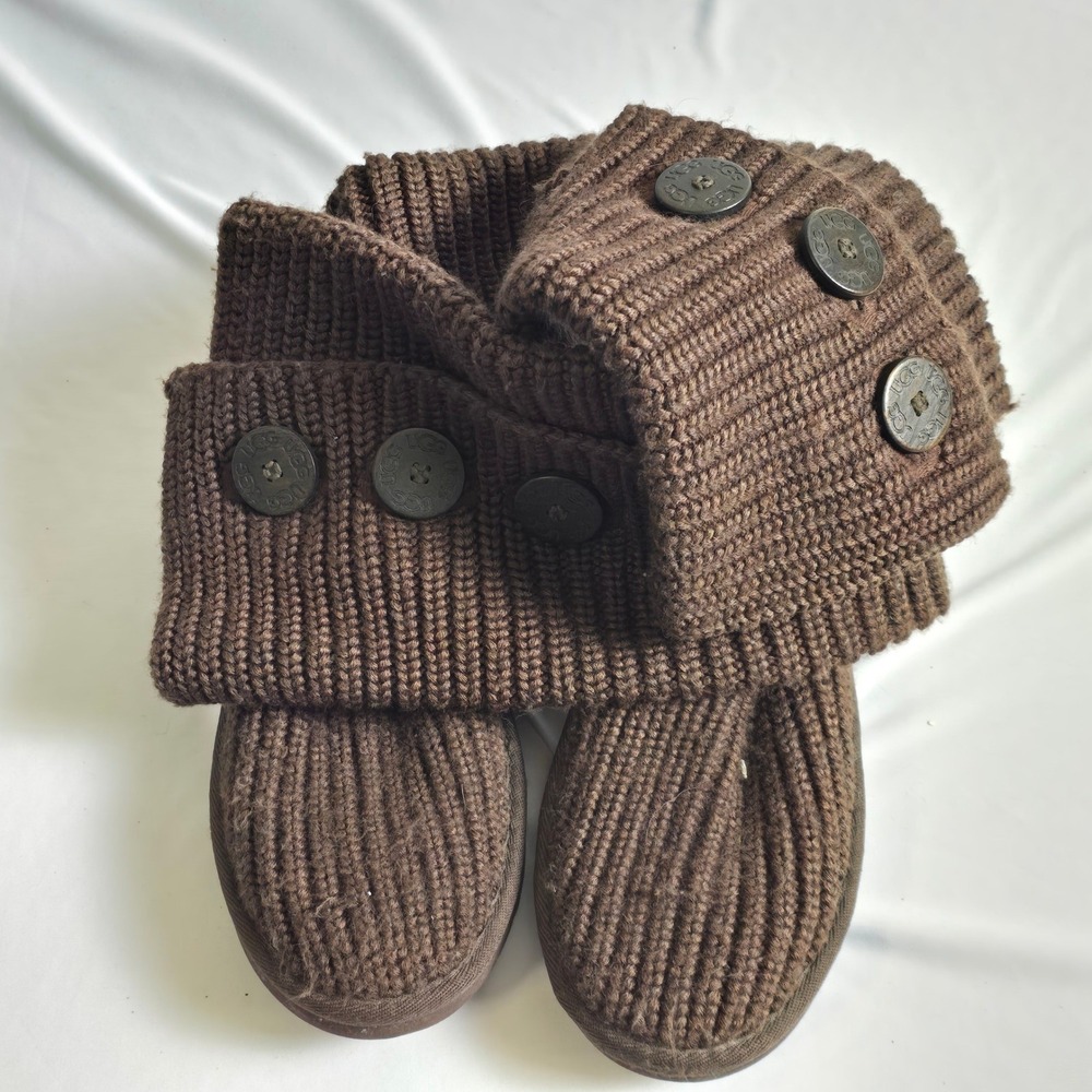 UGG Lattice Cardy Brown Knit Tall Button Boots 5819 Womens 8